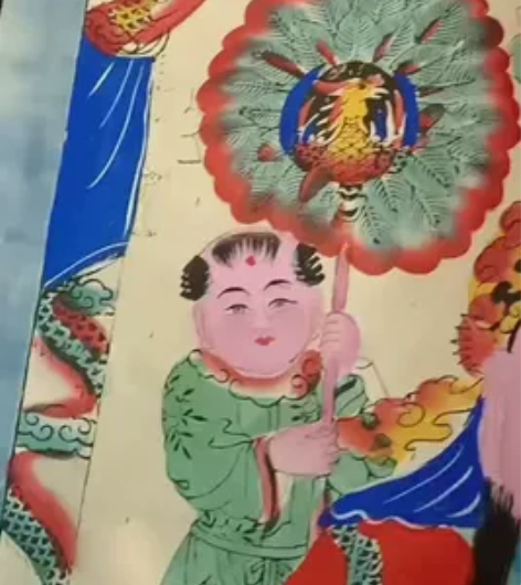 八十年代的半印半画的财神，民间艺人用传统工...