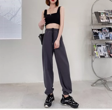 灰色运动裤女 加绒加厚宽松束脚裤子  新款...