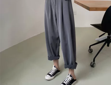 灰色高腰阔腿裤女欧美宽松垂感夏季薄款休闲显...