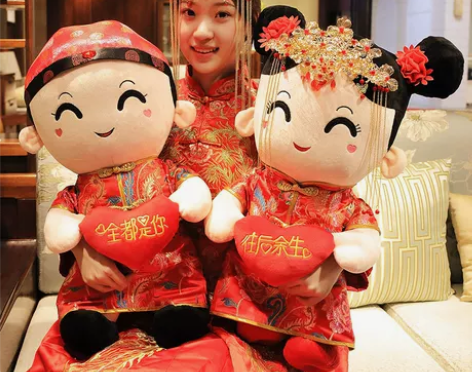 压床结婚娃娃一对金童玉女新款高档喜娃婚房结...