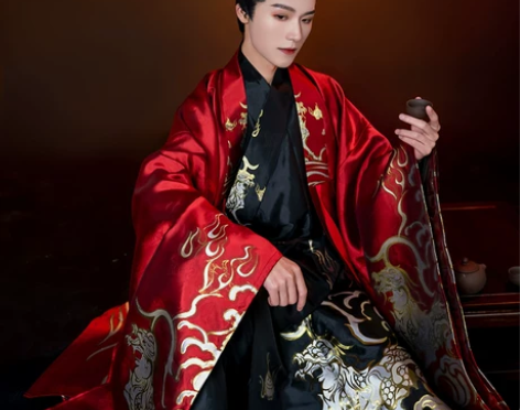 白泽丨如梦霓裳原创交领汉服男道袍织金披风明...