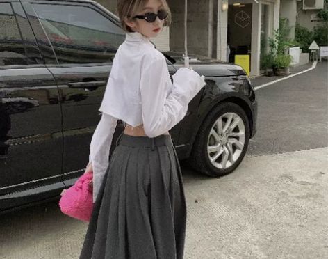 工装高腰半身裙早秋学生复古a字裙小众女中长...