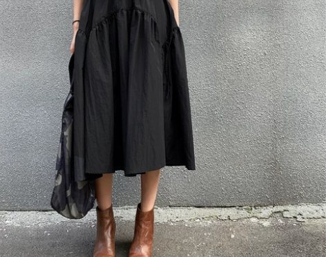 S码拼接褶皱 设计感小众高腰A字裙,30出...