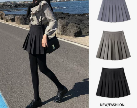 灰色百褶裙秋冬款女大码胖mm 2022新款...