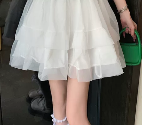 法式网纱半身裙女夏季设计感小众白色蓬蓬裙a...