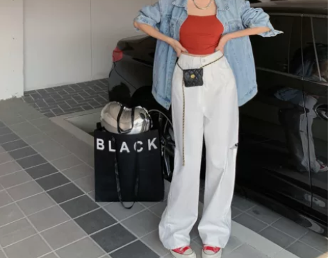 港味新款白色牛仔裤女夏季设计感破洞宽松直筒...