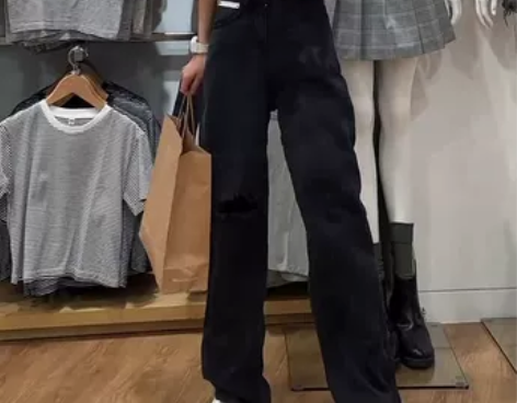 天丝破洞牛仔裤女高腰直筒夏薄款冰丝大码胖m...