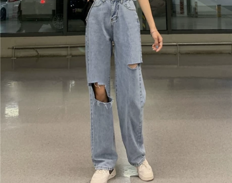 浅色破洞牛仔裤女夏季2022新款ins潮乞...