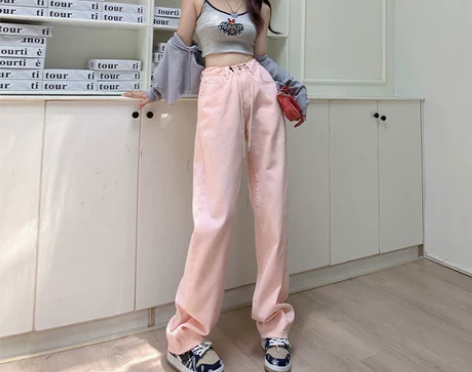 PVJ高腰阔腿牛仔裤女夏直筒宽松2023年...