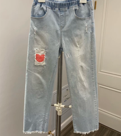 GXG kids女童春夏水洗蓝破洞牛仔裤七...