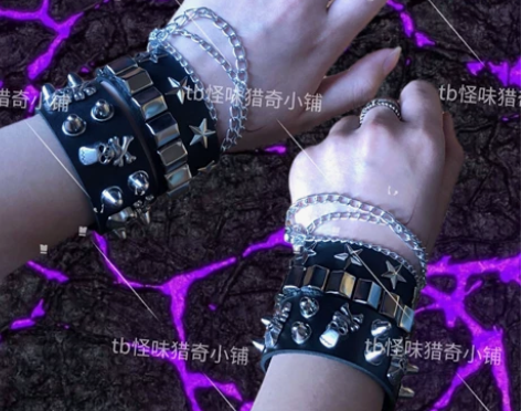 亚文化赛博朋克重金属暗黑摇滚辣妹手链皮套手...
