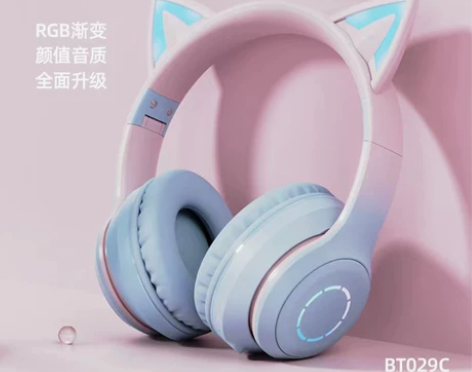 妖舞款式猫耳朵头戴式耳机女生电脑音乐网红直...