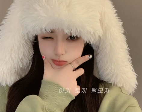 冬天毛茸茸帽子甜美可爱兔子大耳朵毛绒帽加厚...