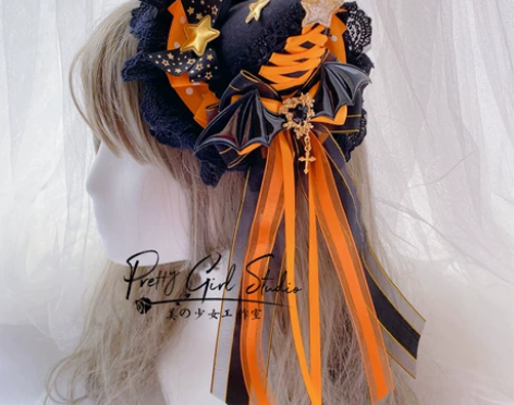 万圣节洛丽塔发饰蝙蝠恶魔小礼帽KC徽章边夹...