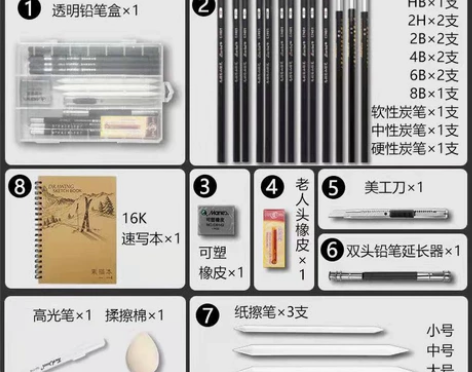 【一套就够了】零基础素描套装铅笔套装美术初...