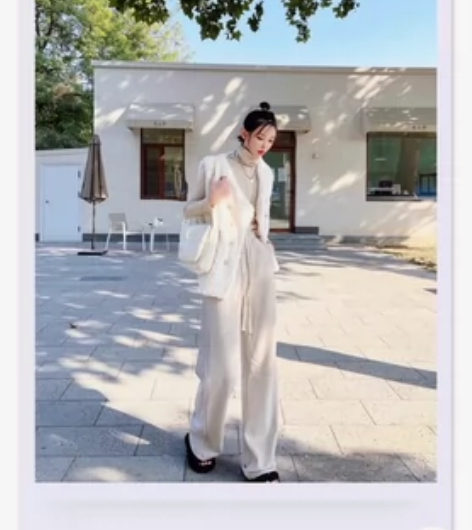 猫猫家加长女裤加绒针织阔腿裤女冬季垂感宽松...