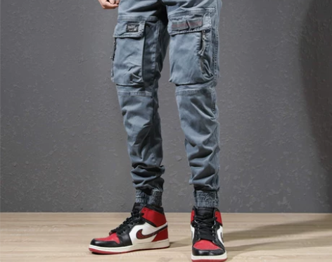 余文乐潮牌裤子男春秋修身束脚裤青年休闲工装...