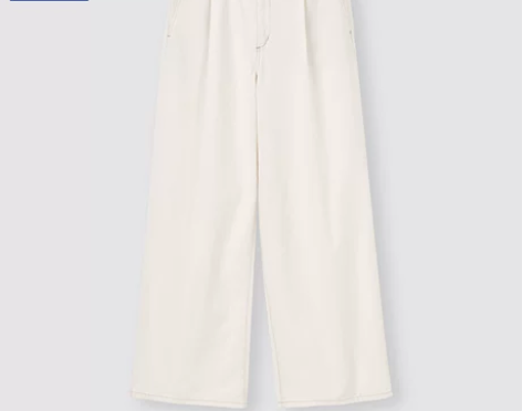 GU极优女装白色牛仔裤#带褶阔腿裤#S码 ...