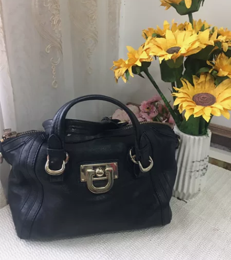 唐可娜儿DKNY黑色手提包复古真皮包托特包...