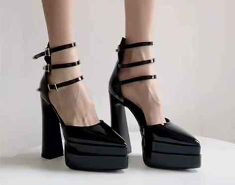 2022新款单鞋女欧美超高跟防水台尖头凉鞋...