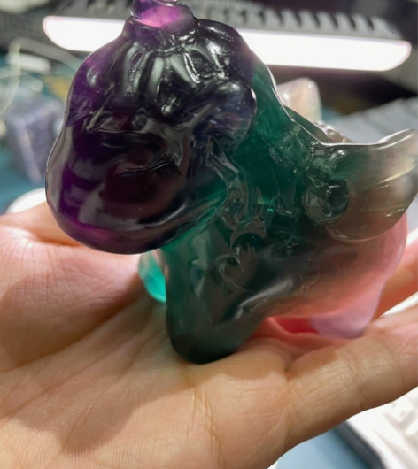 天然萤石水晶独角兽小摆件把玩 生日礼品 （...