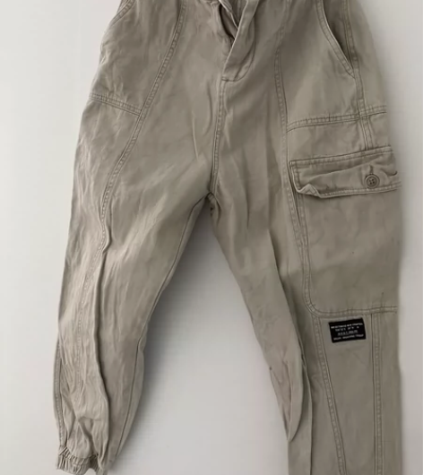 低价体育生正品束腿浅卡其色纯棉多口袋工装裤...