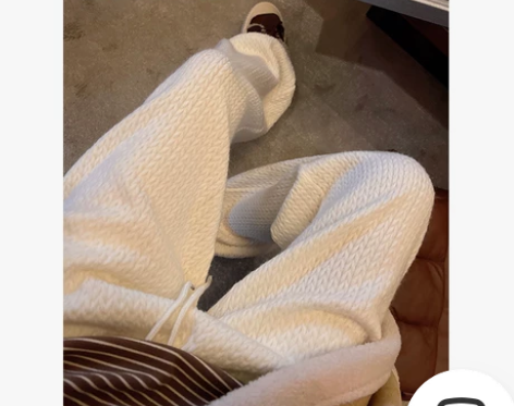 SASA稻穗纹束脚裤女秋冬季高腰垂感宽松直...