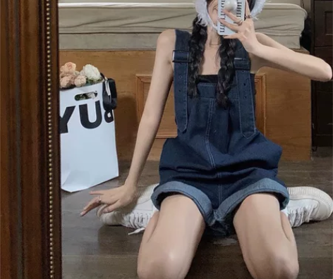 高腰显瘦背带牛仔裤女夏季潮ins工装宽松小...