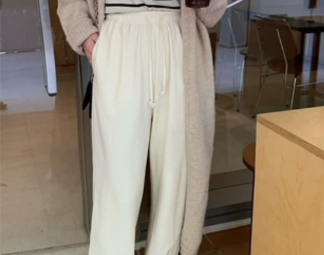 pijiuu 神仙版型 白色抽绳休闲裤女2...