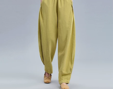 苎麻垂感灯笼裤女春夏复古宽松阔腿裤休闲萝卜...