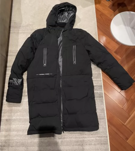 杰克琼斯黑色中长款连帽羽绒服，S170码 ...