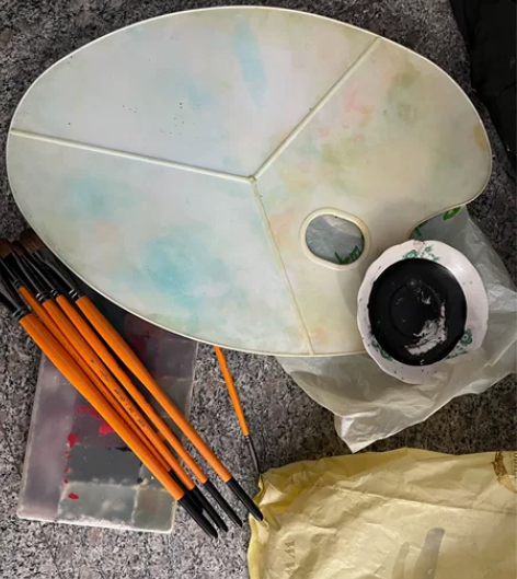 颜料 画笔 调色盘 涮桶 碟子 适合美术学...