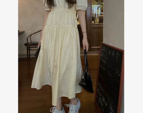 Hhey yee黄色连衣裙新款夏季收腰显瘦...