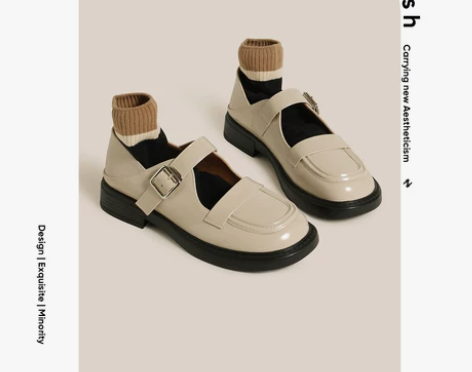 HFresh 甜酷镂空玛丽珍鞋扣带娃娃鞋金...