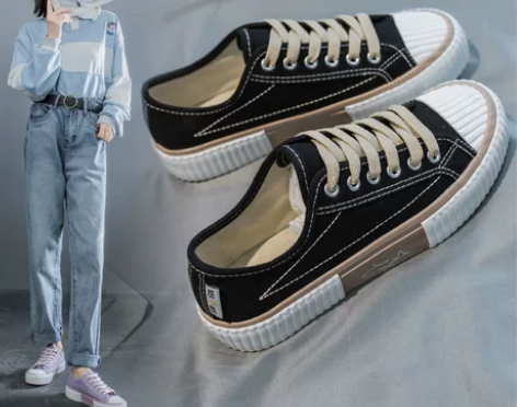 2020夏季新款黑色帆布鞋女百搭板鞋大码女...
