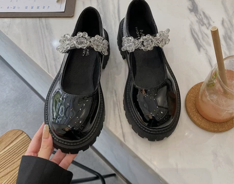 小皮鞋女英伦风2021春新款日系黑色冰花水...