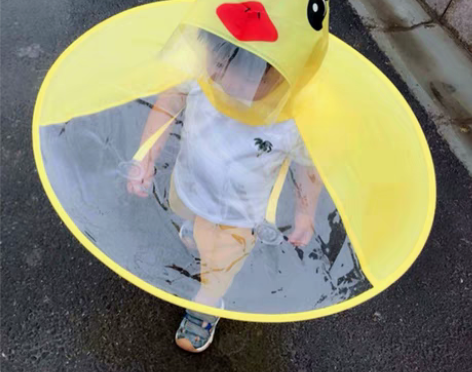 转卖抖音创意小黄鸭雨衣儿童飞碟雨衣斗笠伞宝...