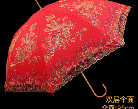 转卖【99价】红伞婚庆结婚出嫁伞蕾丝花边刺...