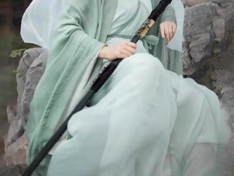 包邮魏晋风汉服女晋制青绿色超仙气直裾交领广...