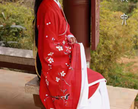转卖[如梦霓裳]汉服 曲裾  红底白梅双绕...