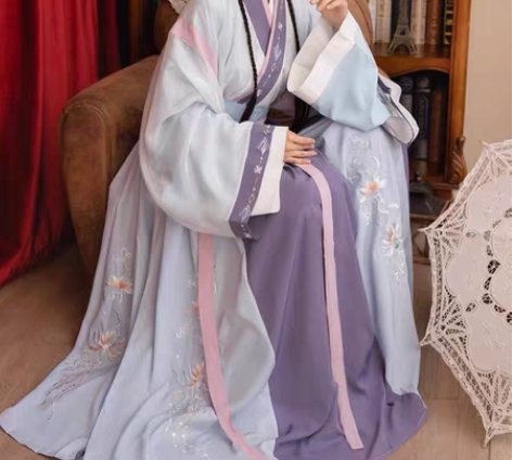 包邮清梳铃珑原创汉服女晋制刺绣撞色交领齐腰...