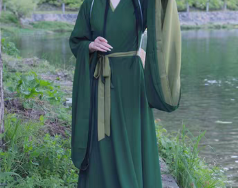 转卖【礼遇价】绿色汉服女夏季款中国风直裾薄...