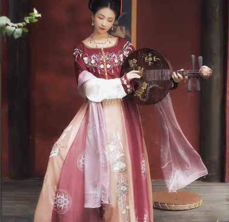 耀春花瑶归原创半臂坦领 白菜唐制汉服女齐腰...