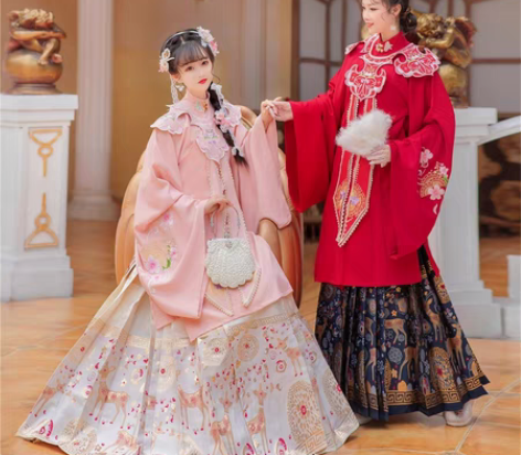 汉旭汉服明制 粉色上袄+马面裙两件m码 全...