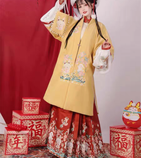 汉旭原创汉服女冬季明制马面裙披袄加绒加厚瑞...