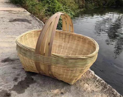 包邮菜篮子竹编手提篮购物篮手工编织竹筐箩筐...