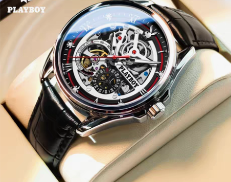 转卖新款正品花花公子男士手表男款镂空全自动...