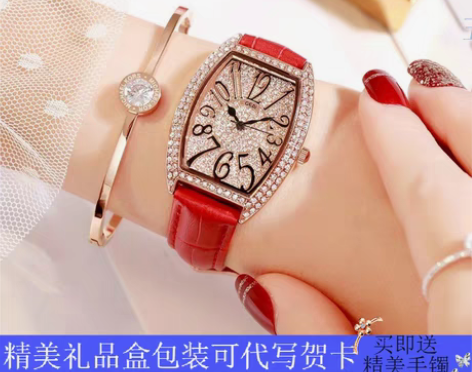 转卖满钻表盘新款时尚气质女表镶钻酒桶形大表...