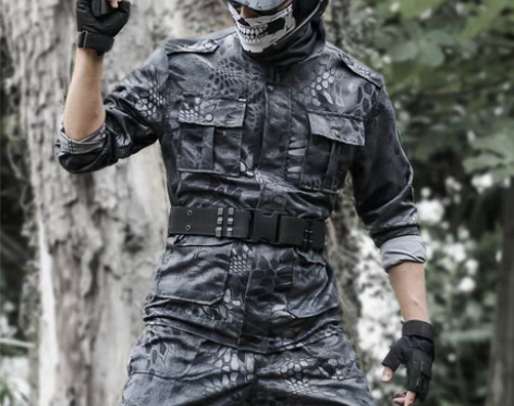 转卖正版黑蟒纹迷彩服套装男秋冬战术工作服耐...