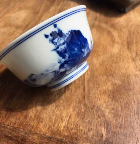 岚溪草堂柴窑钟馗青花杯.景德镇钟馗第一人李...